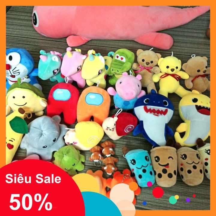 Móc Khóa Gấu Bông Hình Thú Dễ Thương Pikachu, Khủng Long, Heo Papa, Móc Khóa Đeo Balo Hot Trend Cute