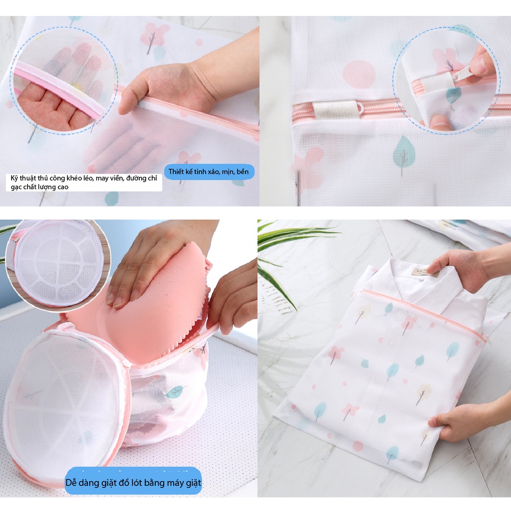 Túi giặt đồ cao cấp 2 lớp dày dặn họa tiết, túi lưới giặt quần áo, áo ngực, quần lót, vớ có khóa kéo chắc chắn