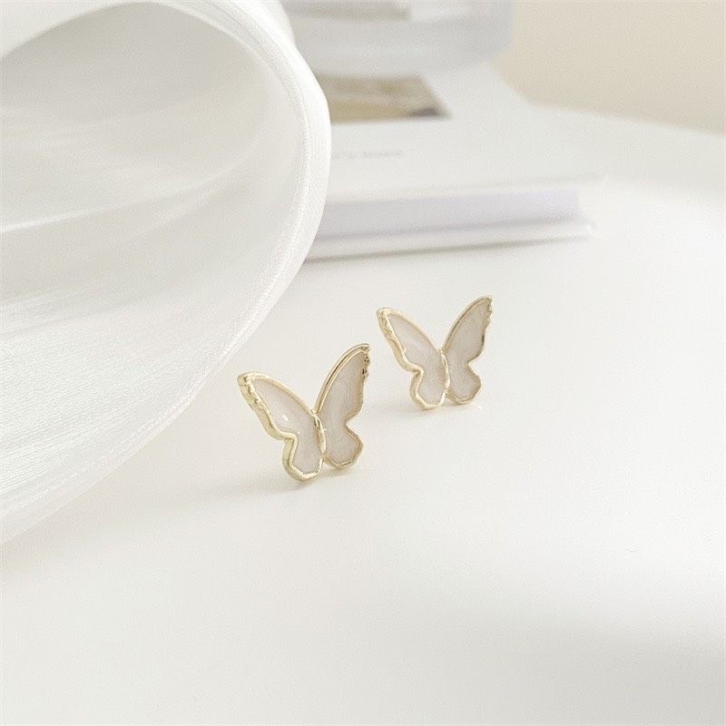 Khuyên tai bông tai nữ hình cánh bướm trắng viền vàng thanh lịch sang trọng phong cách hàn quốc