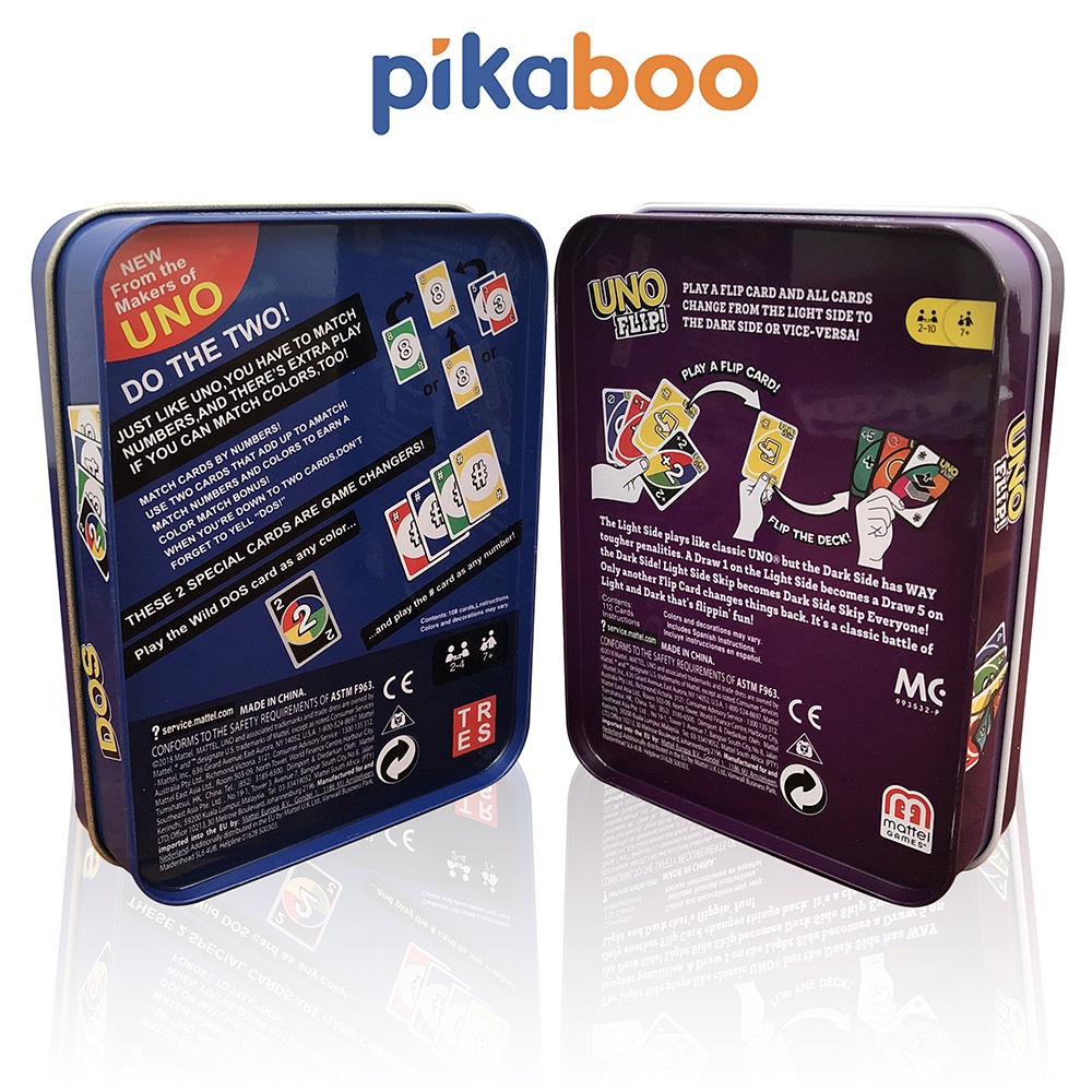 Bài mô phỏng Uno mở rộng Pikaboo 108 lá hộp sắt và hộp giấy cao cấp giúp giải trí giảm stress