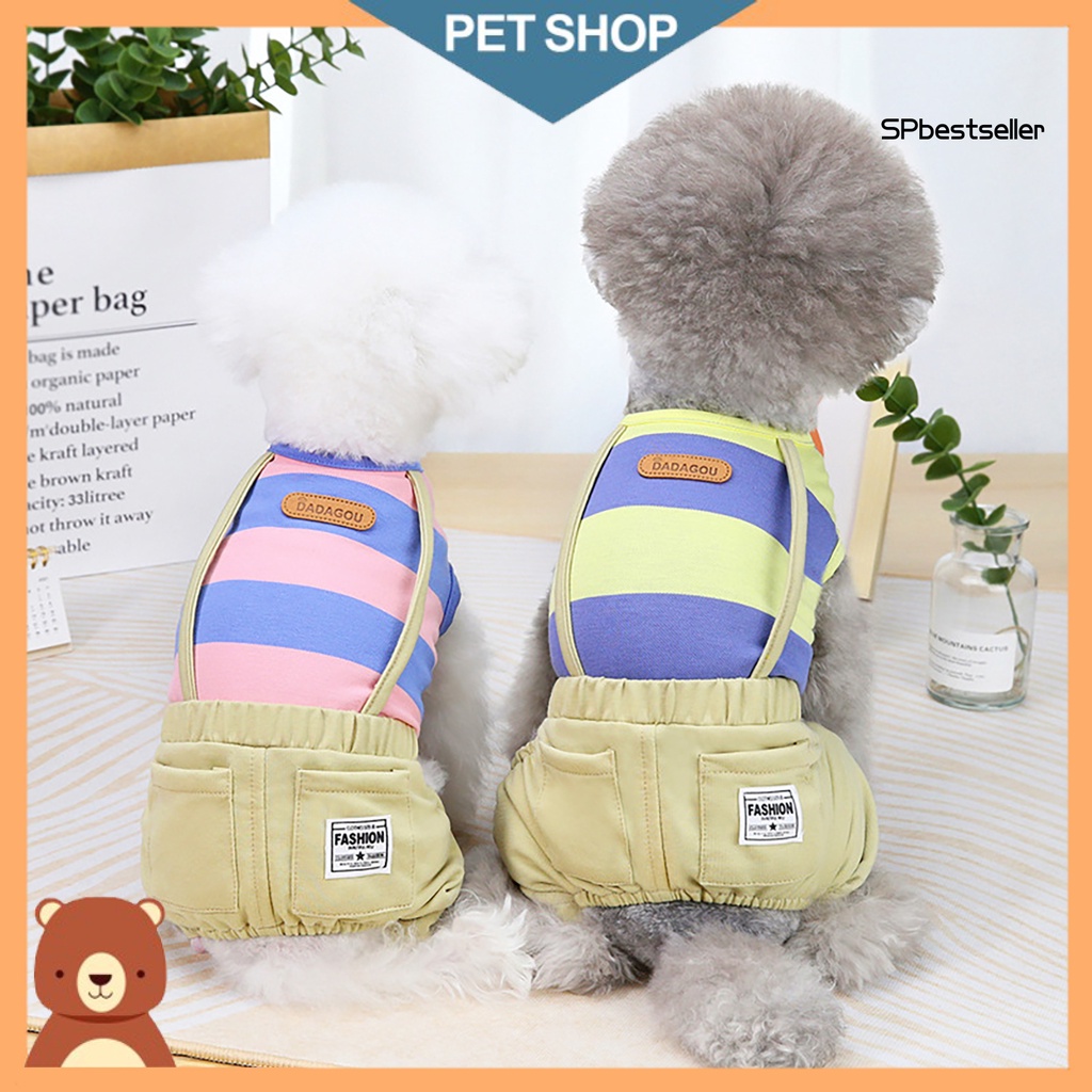 Bộ áo liền quần kẻ sọc chất liệu cotton mềm mại thời trang cho thú cưng