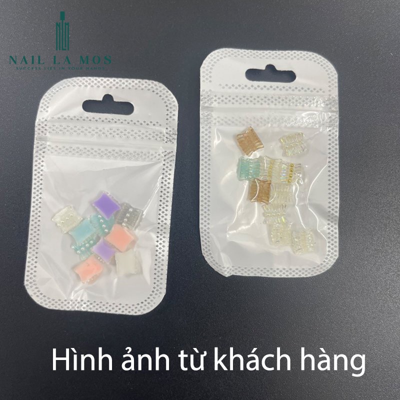 Set 20 charm nơ nhún - Charm nơ nhựa ánh cầu vồng đính hạt ngọc trai giả nhựa phong cách Hàn Nhật