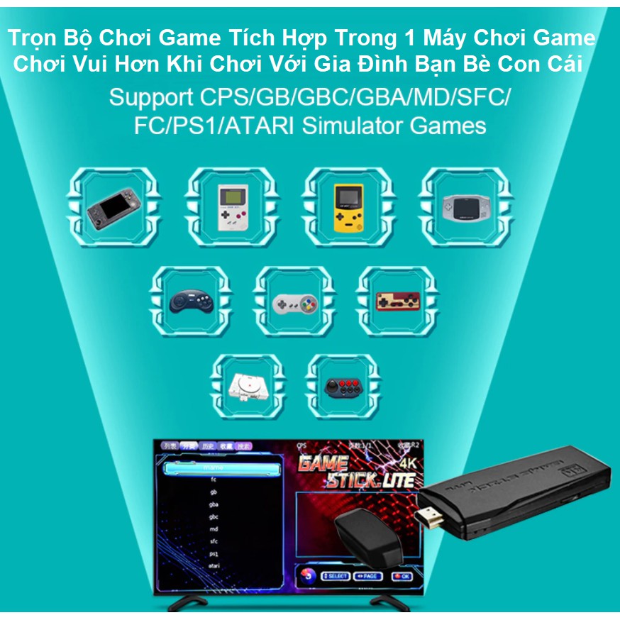 Máy Chơi Game Điện Tử 4 Nút Không Dây HDMI 4K  - Tích hợp Sẵn 3550 Trò Chơi ❤️️ Có Thể Tự Chép Game Để Chơi ❤️️ 2021 ❤️️