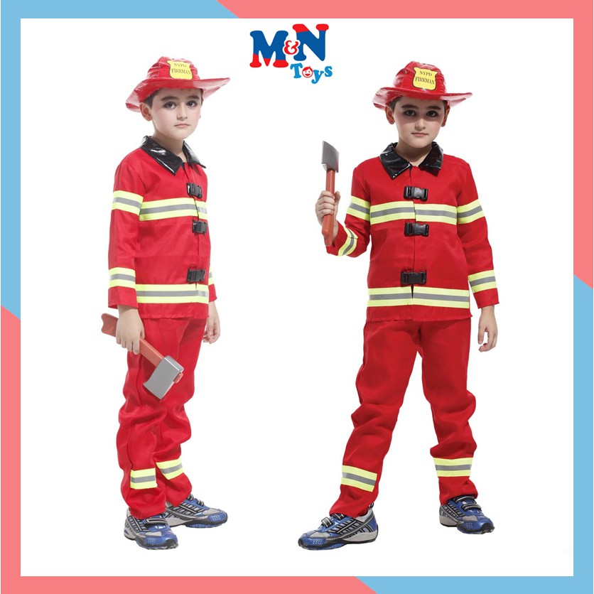 Bộ quần áo hóa trang Lính cứu hỏa Fireman-sọc dạ quang B-0015 cho bé từ 4-12 tuổi chơi Halloween