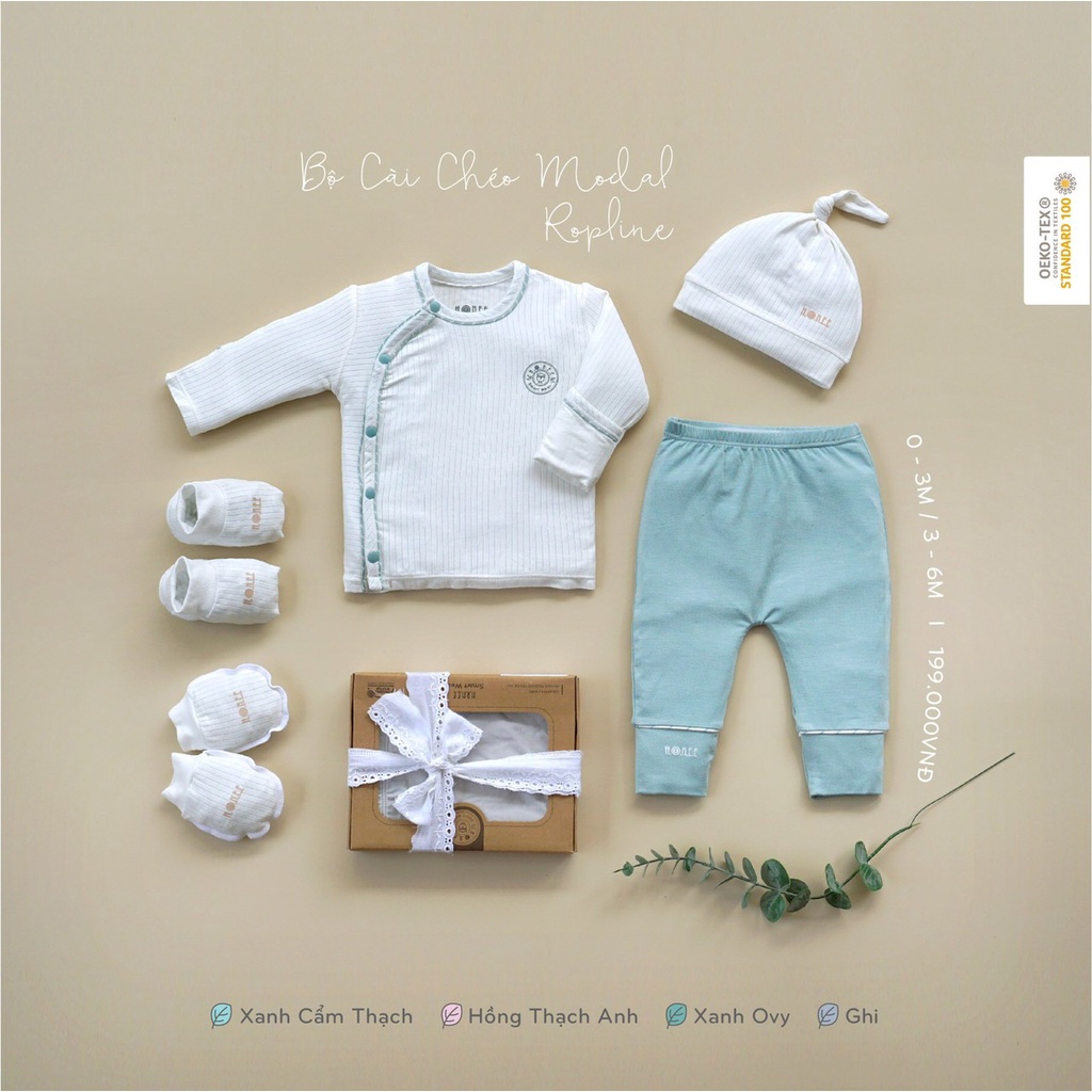 [NEW ITEM] Bộ sơ sinh cài chéo dài tay modal ropline Hrnee (bán rời phụ kiện)