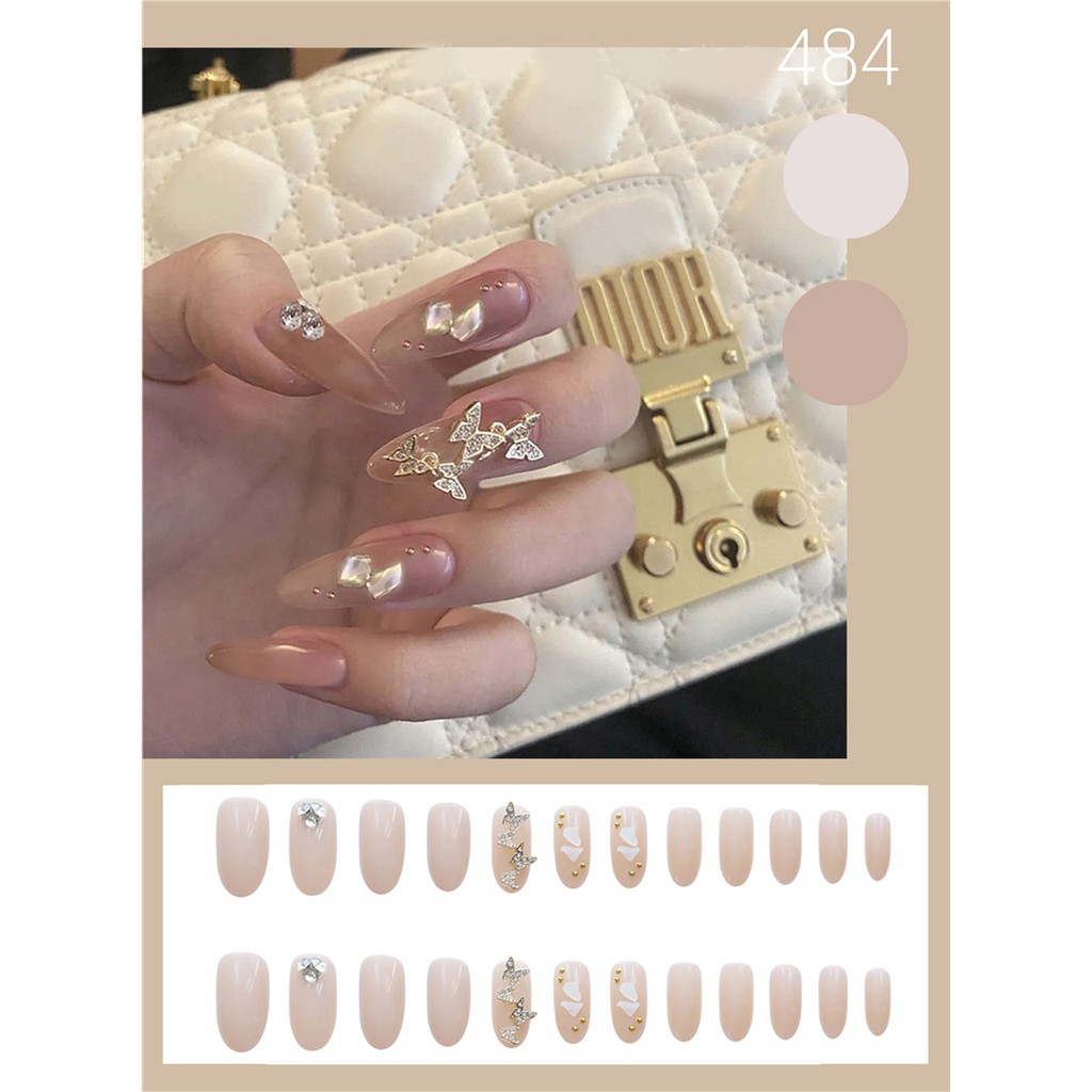 Bộ 24 móng tay giả Nail Nina trang trí nghệ thuật màu Gold Plate mã Z-484【Tặng kèm dụng cụ lắp】