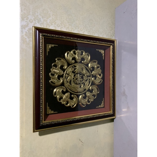 Tranh ngũ phúc 5 con dơi bằng đồng phủ bì 36x36cm