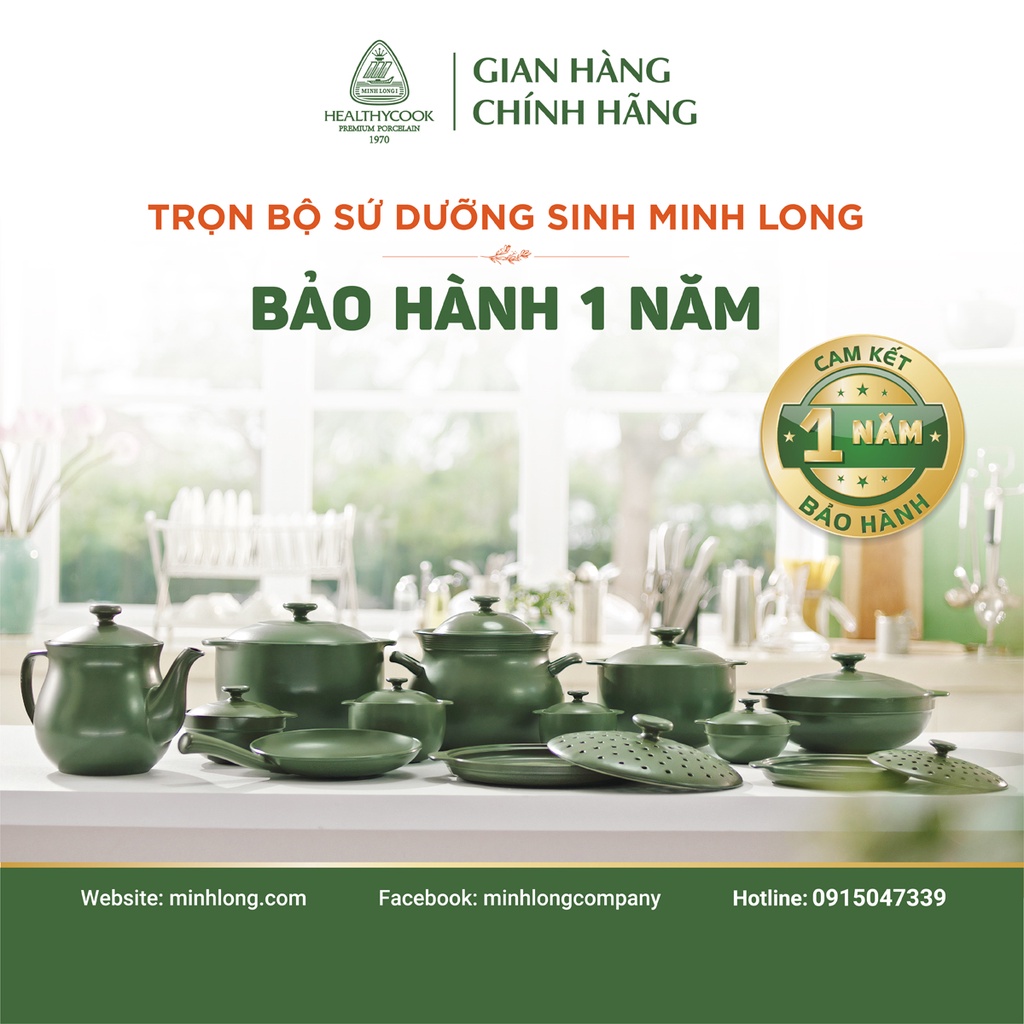 Nồi sứ dưỡng sinh Minh Long thân bầu 3.0 L + nắp dùng cho bếp gas, bếp hồng ngoại, không dùng cho bếp từ