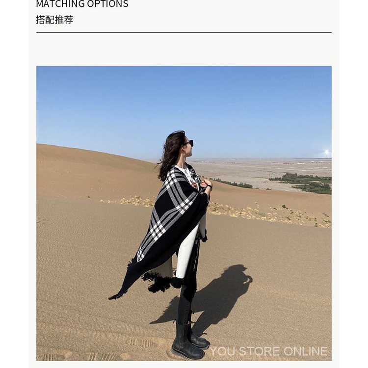 Xgja ❤Ence★Áo choàng len hai mặt họa tiết sọc caro trắng đen phong cách Retro Anh quốc | BigBuy360 - bigbuy360.vn