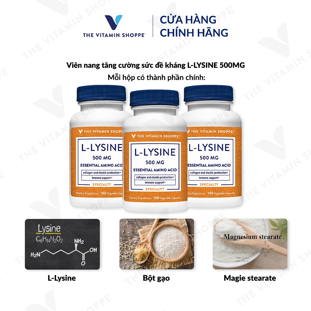 Viên uống tăng cường sức đề kháng THE VITAMIN SHOPPE L-lysine 500 MG 100/300 viên