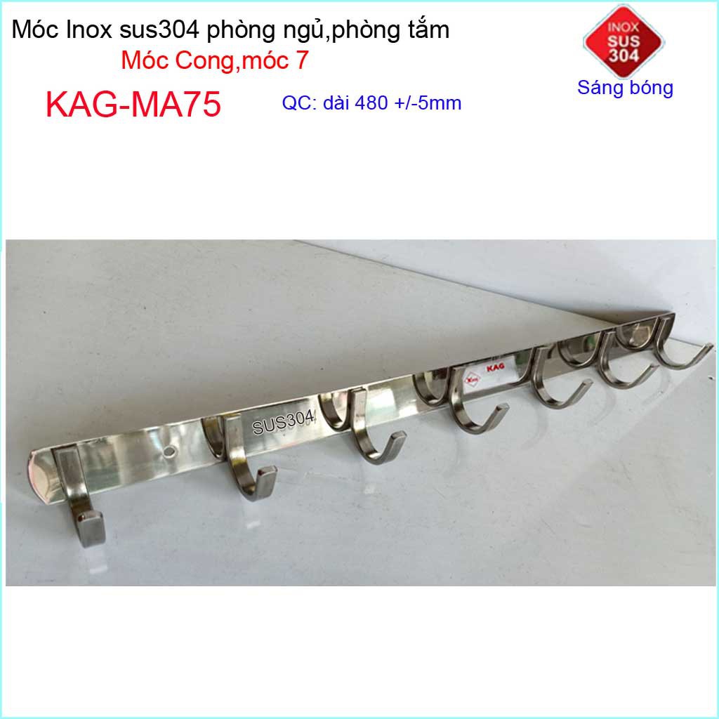 Móc cong treo quần áo inox 304 cao cấp dày, móc Kace 7 móc treo đồ nhà tắm KAG-MA75