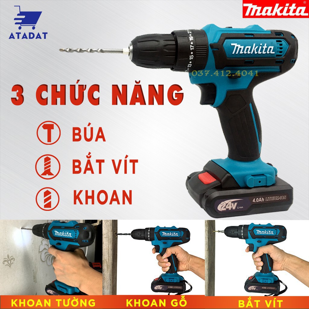 Máy Khoan Bê Tông MAKITA 24V 2 PIN (TẶNG Bộ Phụ Kiện 24 Chi Tiết) - khoan tường , bắt vít