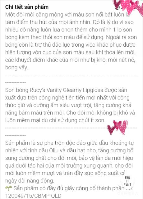 Son bóng Rucy' Vanity Gleamy Lipgloss Hàn Quốc Chính hãng