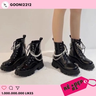 Giày boot cá tính thời trang, bốt đế dày kèm dây xích ngọc sang chảnh, đẹp độc lạ dành cho nữ