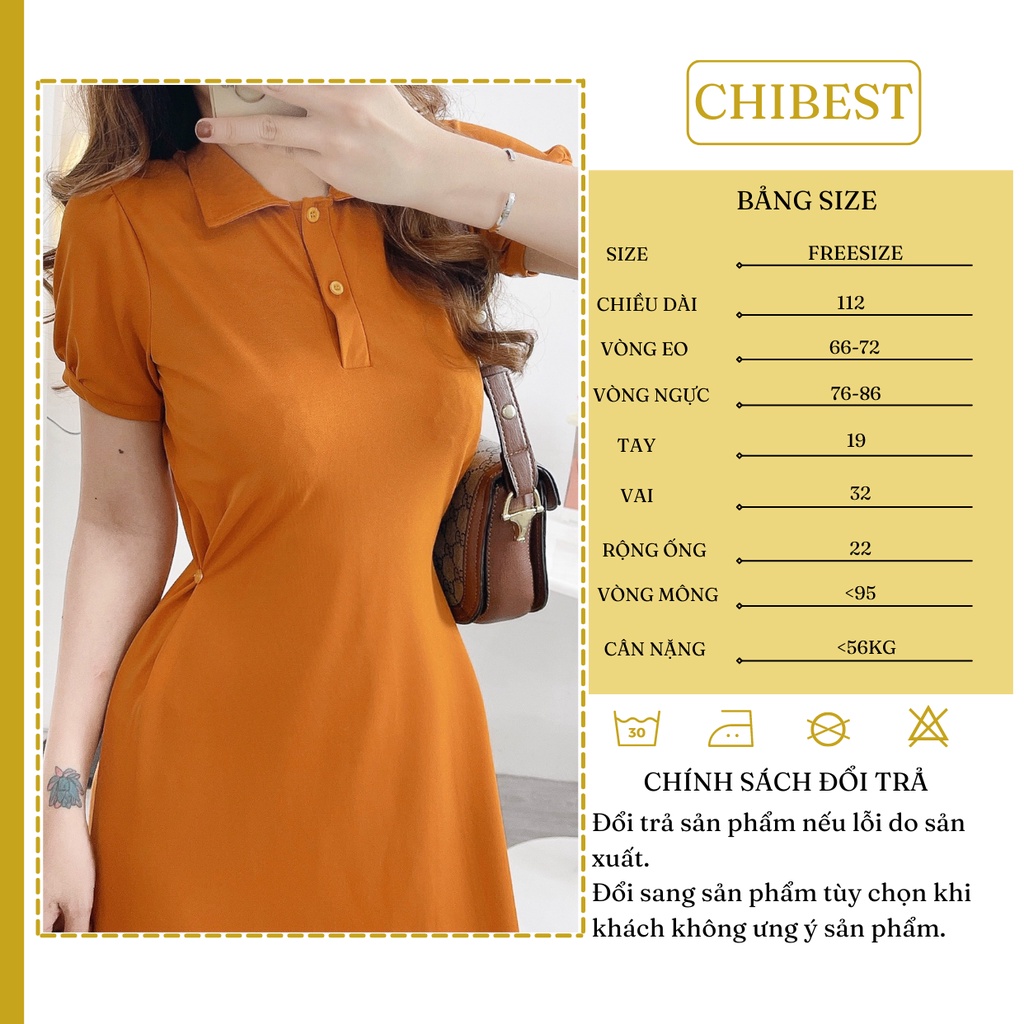 Đầm thun suông dài nút eo Dáng Rộng Cổ polo CHIBEST LDB77