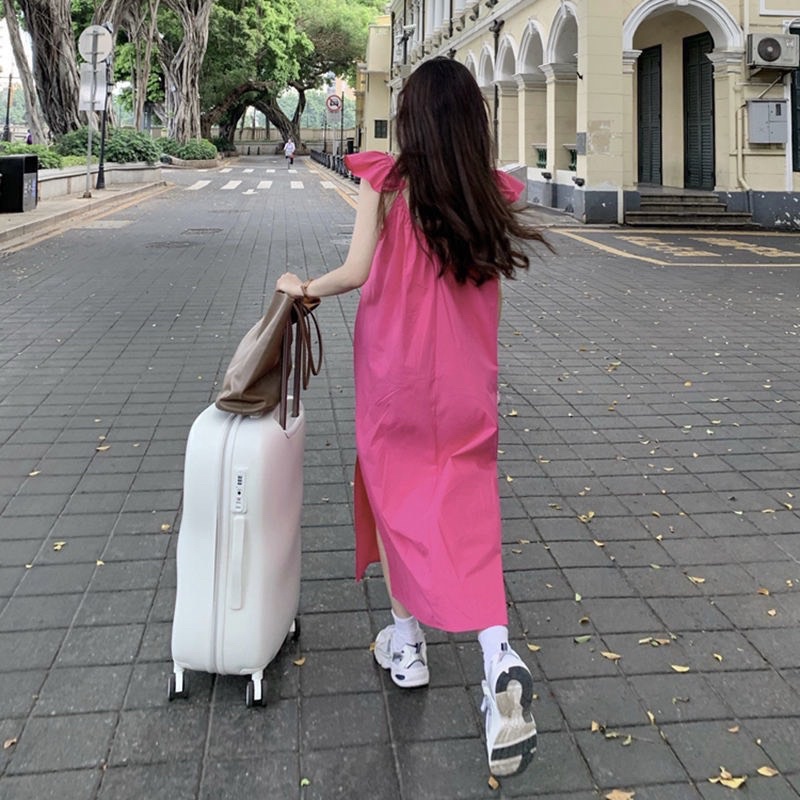 Đầm cổ vuông dài qua gối xẻ tà thời trang retro Pháp | BigBuy360 - bigbuy360.vn