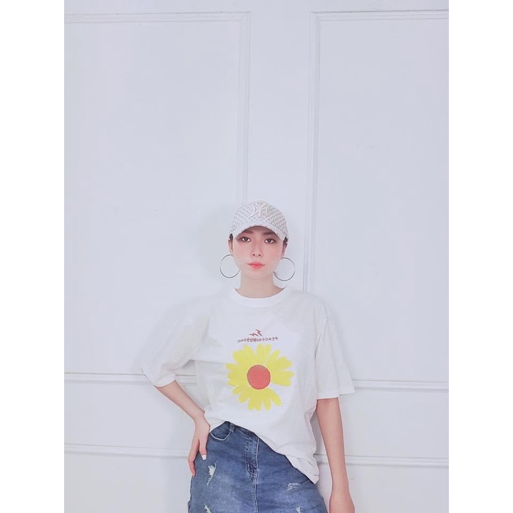 ÁO THUN KIỂU NỮ PHÔNG RỘNG IN HÌNH HOA CÚC ĐẸP CỔ TRÒN TAY LỠ UNISEX