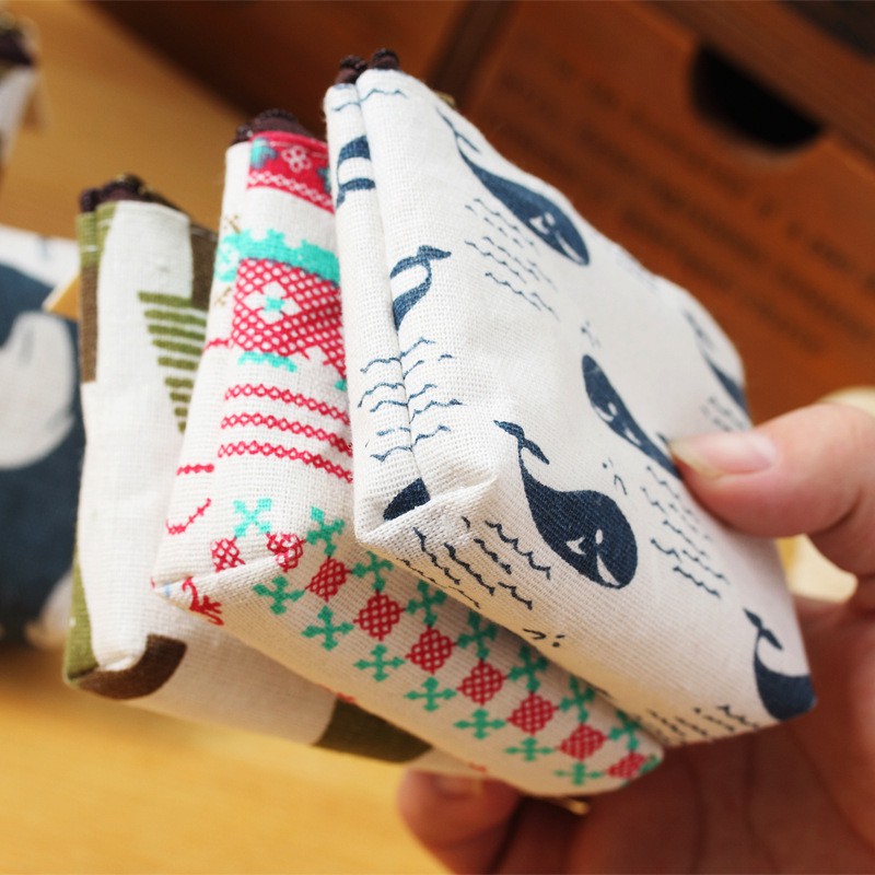 Ví đựng tiền xu mini bằng vải canvas họa tiết hoạt hình hoa lá dễ thương