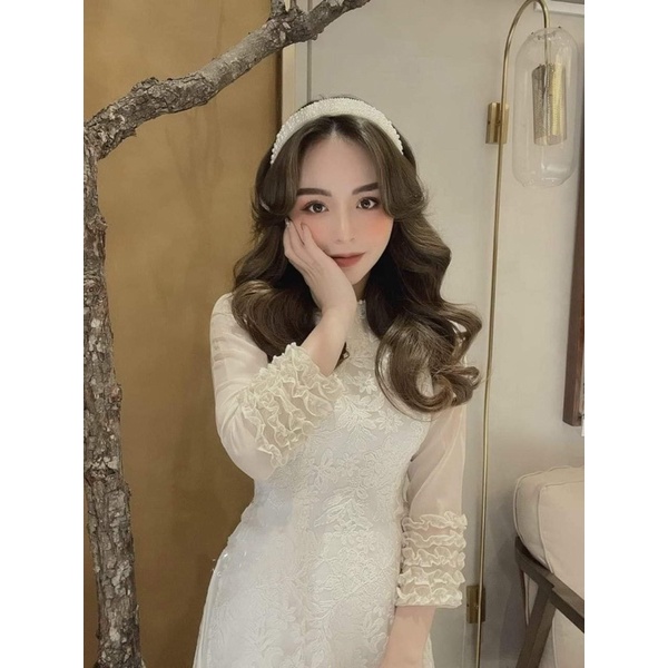 Áo Dài Ren Thiết Kế 4 Tà Phối Tay Voan Nhún Bèo