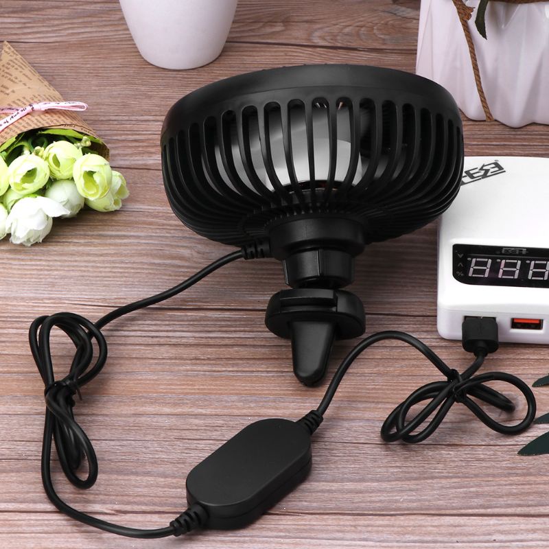 Quạt Điện Điều Hòa Xe Hơi 3 Tốc Độ 5V Xoay 360 Độ Kèm Sạc USB Tiện Dụng