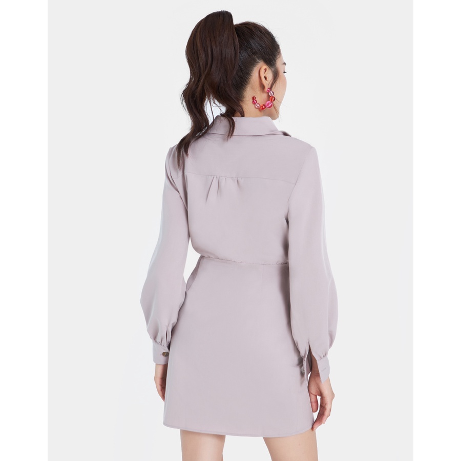 Đầm Mini Thời Trang JUNO Tay Dài, Đắp Chéo Xếp Ly JNDNG009