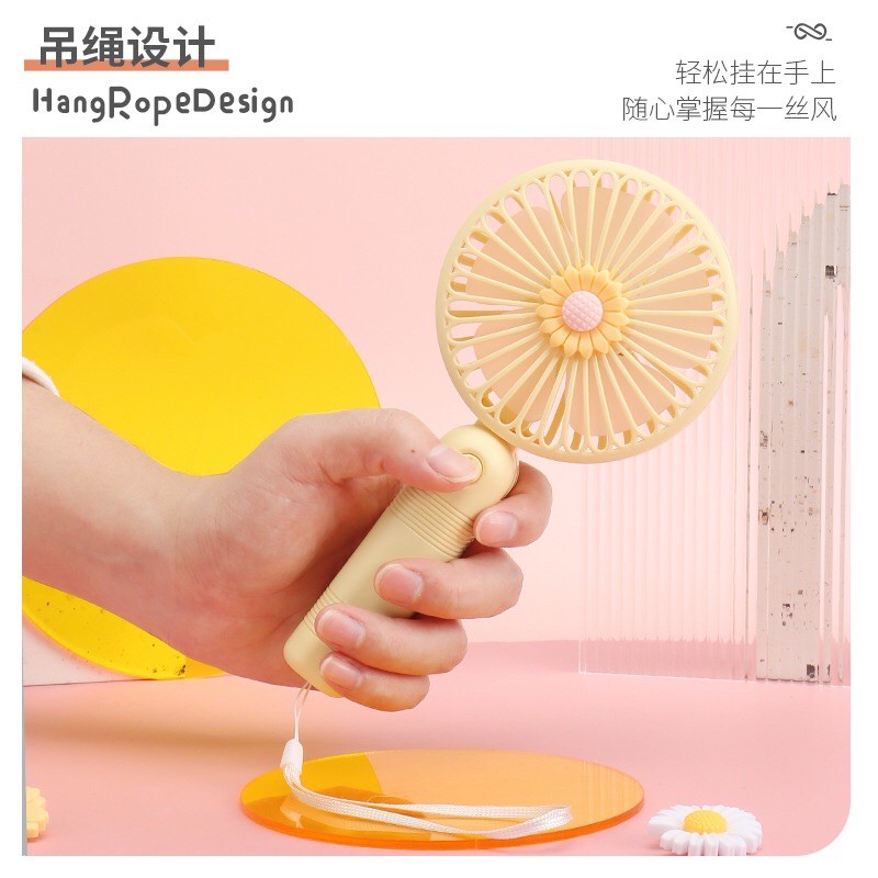 Quạt Mini Cầm Tay Tích Điện Hoa Cúc (Tặng kèm dây sạc) | BigBuy360 - bigbuy360.vn