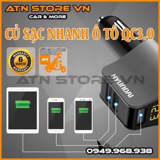 Tẩu sạc nhanh ô tô Huyndai, tẩu sạc điện thoại trên ô tô có 3 cổng USB trong đó 1 cổng QC3.0