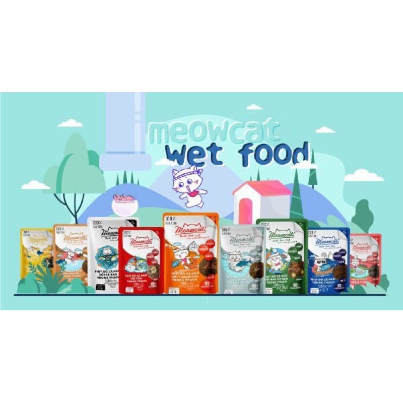 [RẺ VÔ ĐỊCH] Pate MEOWCAT cho Mèo con và Mèo lớn 9 mùi vị dạng túi 70G - Thức ăn dinh dưỡng thú cưng Gogi MEOW MART