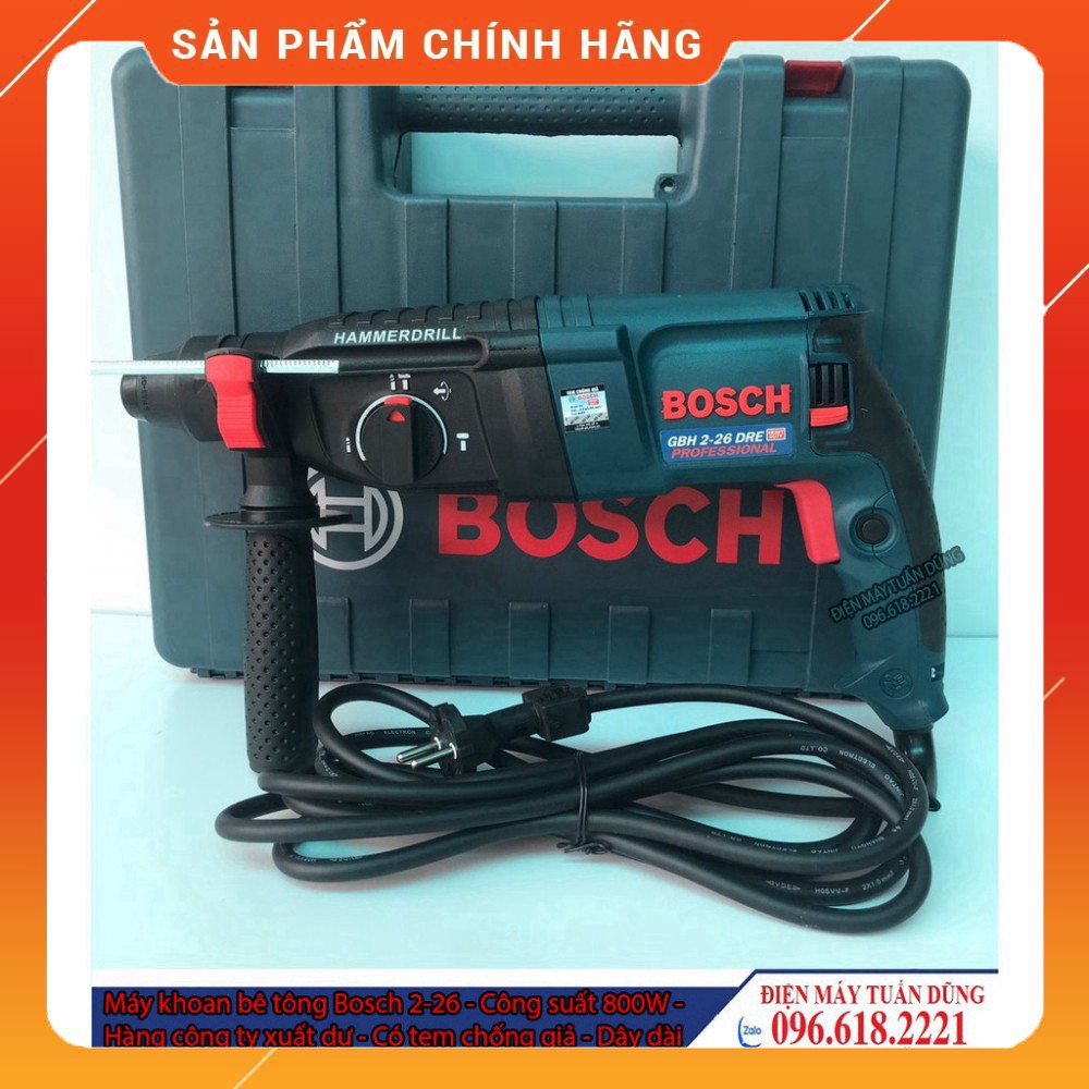 Máy khoan đục bê tông 3 chức năng Bosh 2-26 - Công suất 800w - Hàng công ty xuất dư - Có tem chống giả - Made in Germany