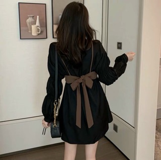 Set đầm sơ mi phối áo cột nơ sau - S5U