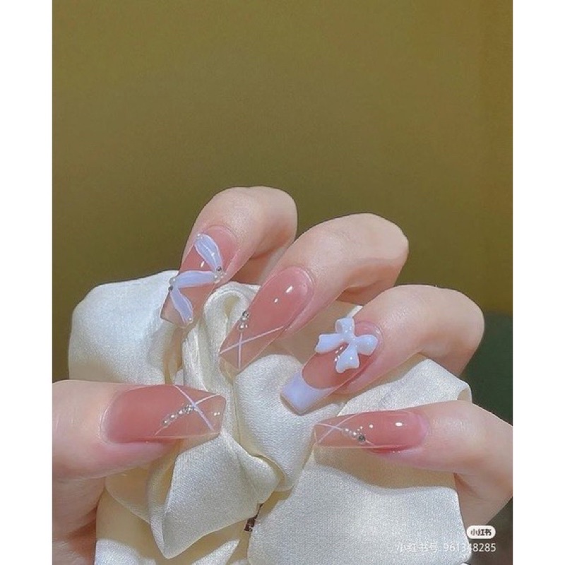 nailbox thiết kế - mẫu nail cô dâu nhẹ nhàng thạch hồng đính nơ 🎀