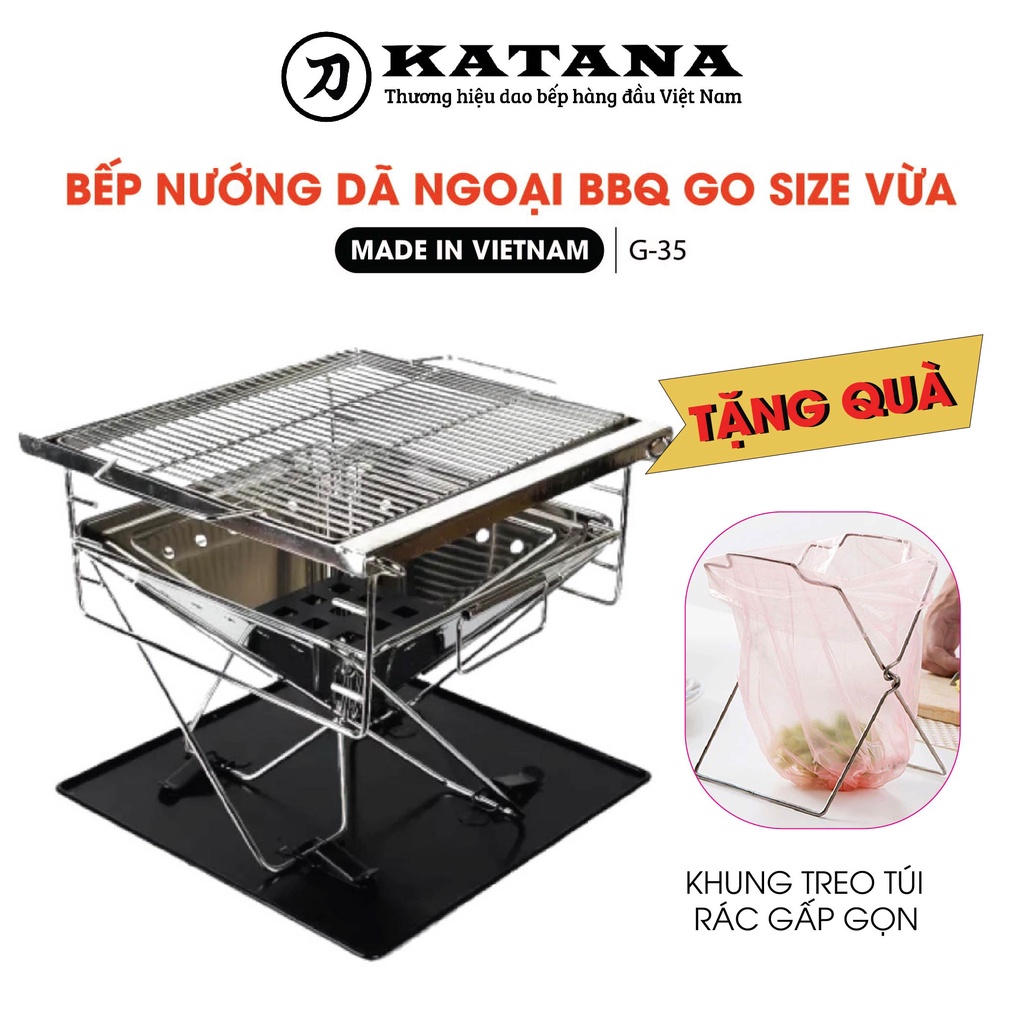 Bếp nướng than hoa cao cấp thương hiệu VIETCAMP Inox 304 chống gỉ, phong cách Nhật xếp gọn cỡ vừa - G35