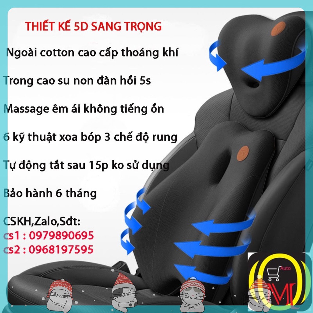 Gối Tựa Đầu và Tựa Lưng Cao Su Non Nguyên Khối Cao Cấp Siêu Đàn Hồi Chống Đau Mỏi ( QMAT ) Massage Rung Đa Điểm Không Ồn