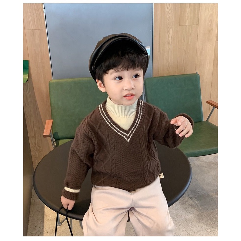 Áo sweater bé trai tay dài giả hai lớp sành điệu thời trang