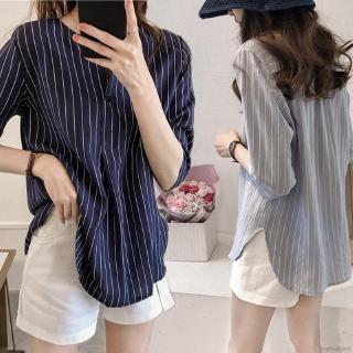 Áo sơ mi tay lửng họa tiết sọc dọc