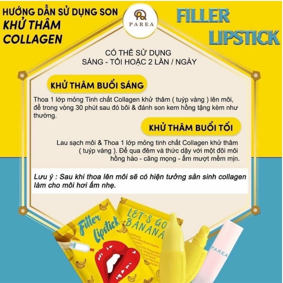 Son Chuối Filler khử thâm môi Collagen Lipstick PAREA Set 2 NPP Nam Châu