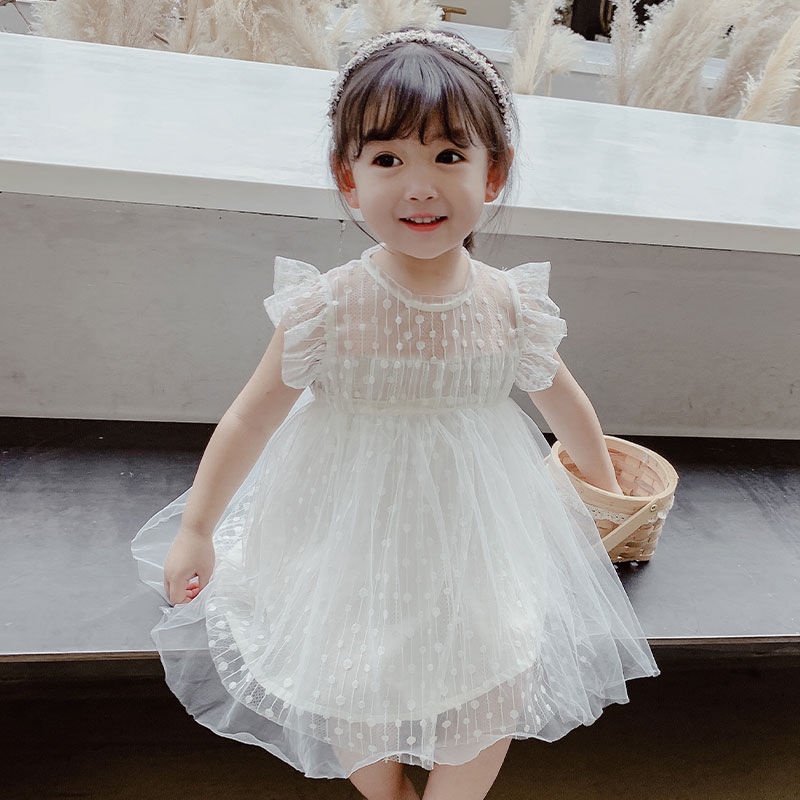 Đầm Công Chúa Tay Phồng Ngắn Phối Lưới Thời Trang Mùa Hè Hàn Quốc Hàng Mới Dành Cho Bé Gái 2022