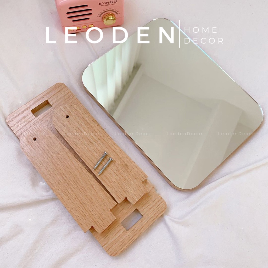 Gương để bàn trang điểm bằng gỗ phong cách Hàn Quốc, gương trang điểm xoay – LEODEN Decor