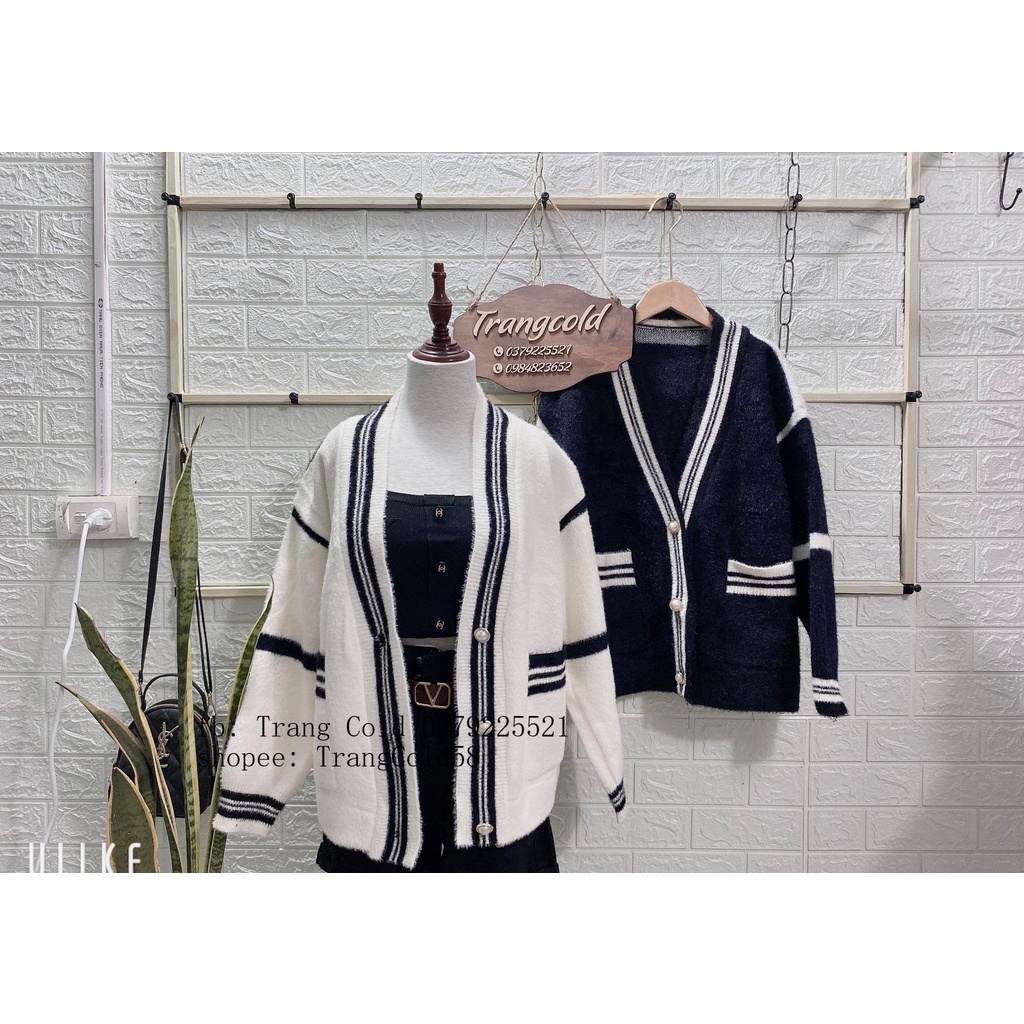 Áo Cardigan len lông thỏ phối viền _ hàng QC đẹp