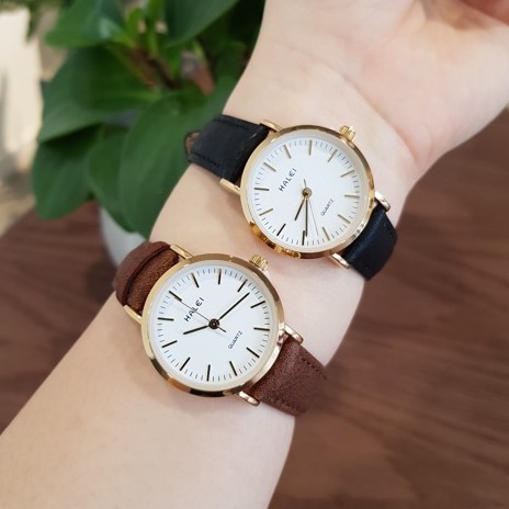 Đồng hồ nữ nam đôi đeo tay dây da chính hãng Halei mạ vàng chống nước thời trang giá rẻ | BigBuy360 - bigbuy360.vn