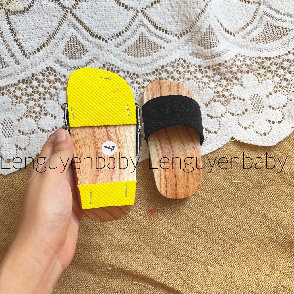 Guốc mộc, Dép tổ ong sành điệu cho bé - Quai nhung êm chân, đế gỗ mịn, đế chống chươt, dép nhựa dẻo