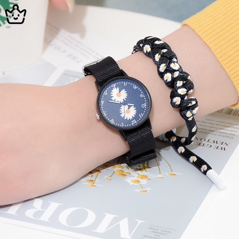 Đồng Hồ Quartz Trang Trí Hình Hoa Cúc Với Dây Đeo Vải Canvas JP6