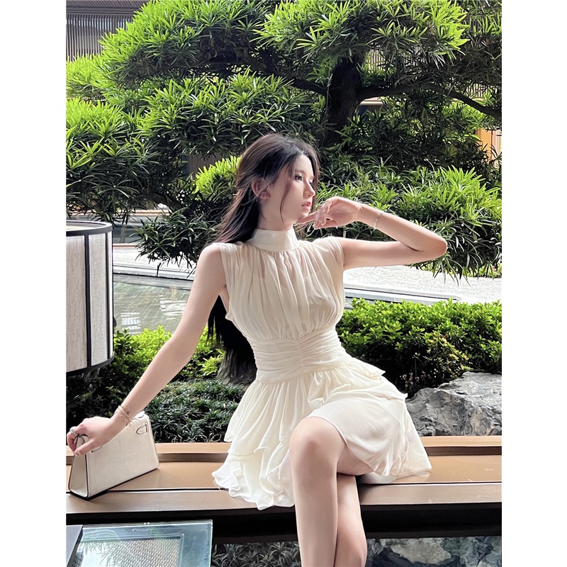Đầm Không Tay Chất Liệu Chiffon Màu Trắng Thiết Kế Mỏng Thời Trang Mùa Hè Theo Phong Cách Hàn Quốc Dành Cho Nữ