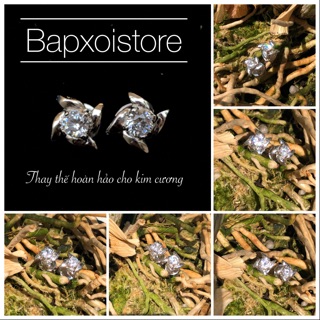 Bông tai viên chủ Moissanite 4,5ly nước D, VVS1, Ex kèm kiểm định; Chất liệu bạc 925 mạ bạch kim