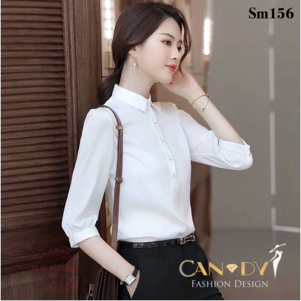 Áo Nữ Công Sở ❣️𝑭𝒓𝒆𝒆𝒔𝒉𝒊𝒑❣️ Áo Sơ Mi Cổ Đức 3 Khuy Ngực SM156 - Hàng VNXK - Candy Fashion