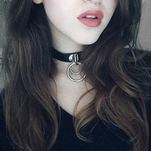 Vòng Cổ Choker Giả Da Gắn Vòng Khuyên Thời Trang Cho Nữ