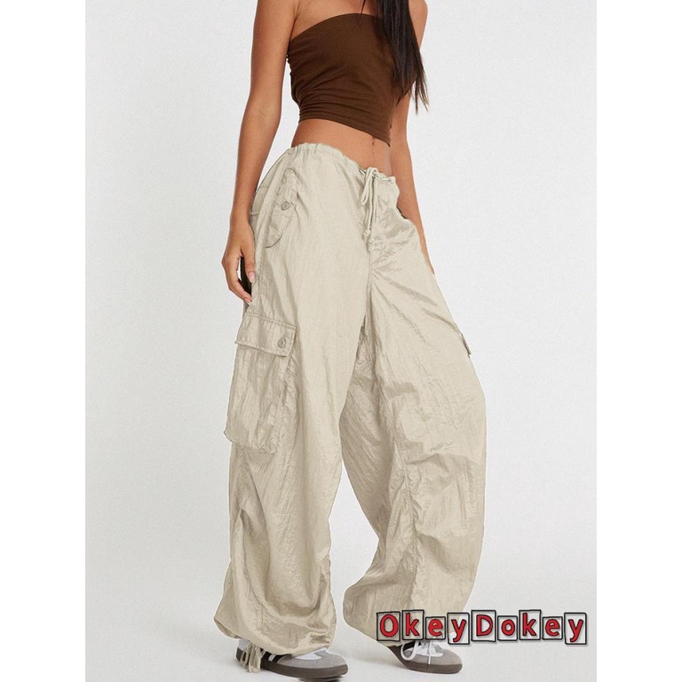 Quần Dài Dáng Suông Ống Đứng Lưng Thấp Phối Dây Rút Nhiều Túi Thời Trang Đường Phố Cho Nam
