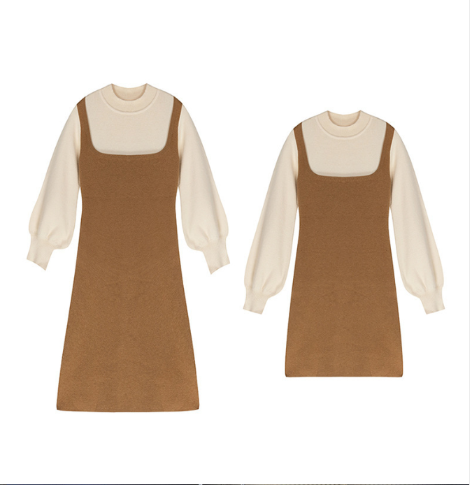 DUNEA Women's New Color Matching Lantern Sleeve Knitted Dress