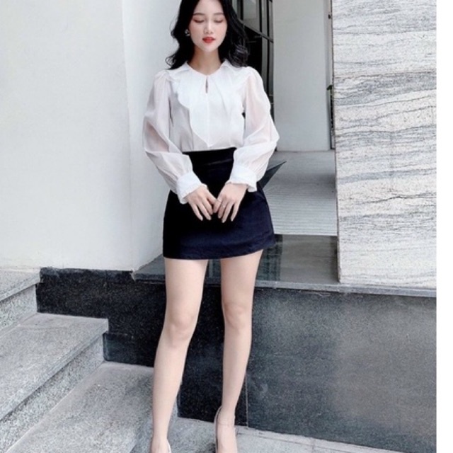 Áo kiểu nữ bèo cổ cúc ngọc chất tơ đẹp 3 mầu