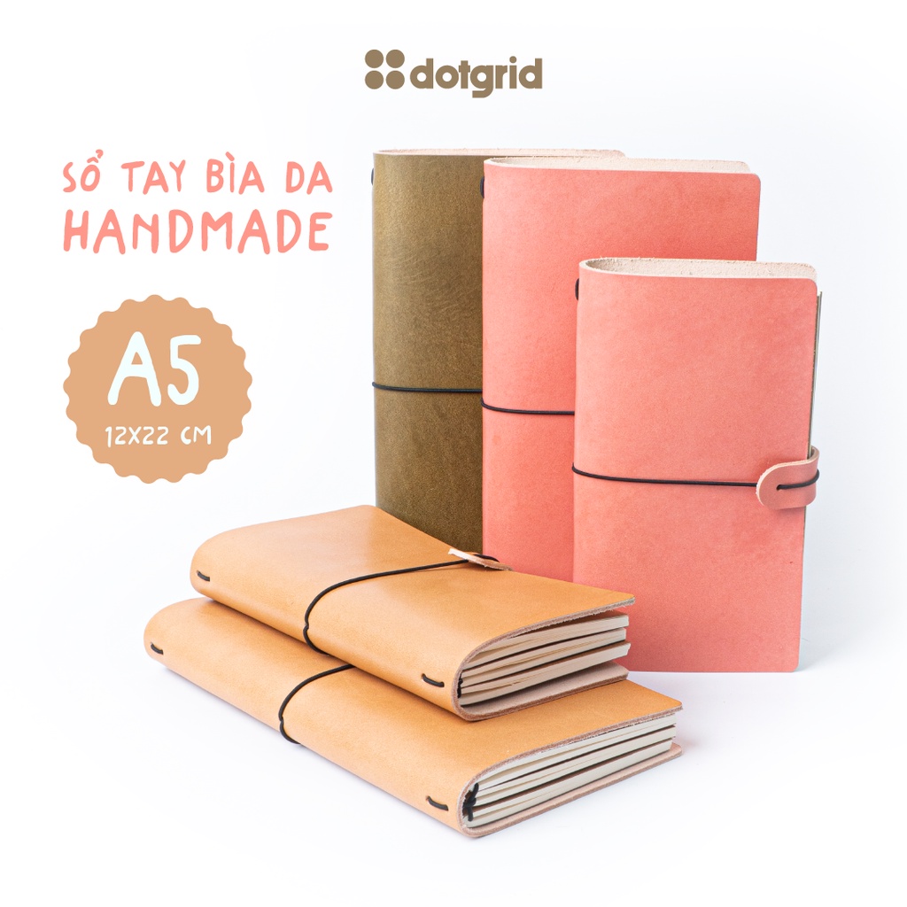 Sổ tay bìa da Handmade Dot Grid size A5 - nhiều màu tùy chọn